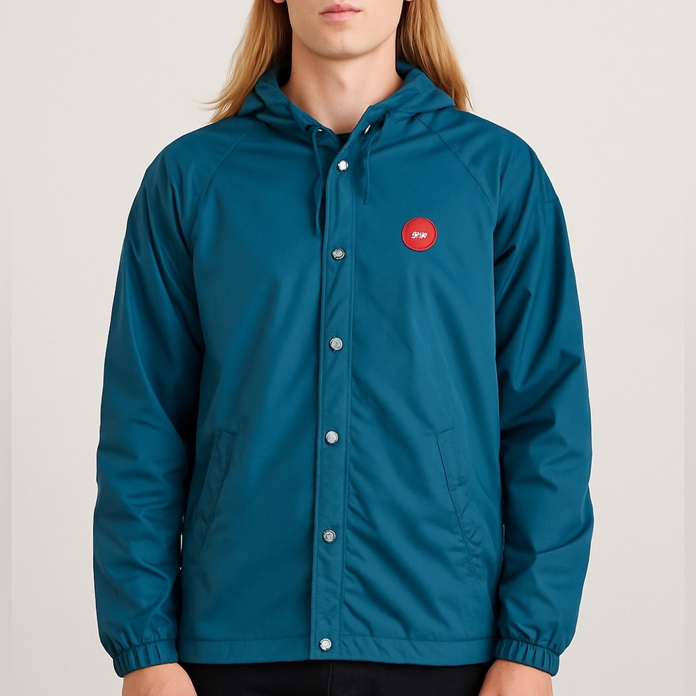 Obey Hooded Turquoise Nylon Jacket Mens Small